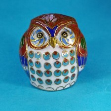 CLOISONNE enamel small owl decorative hooting figure ornament