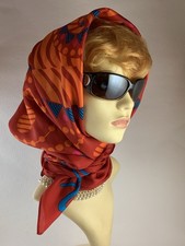 Zandra Rhodes Vintage Bright Red & Orange Geometric 40” Scarf Stitched Edge