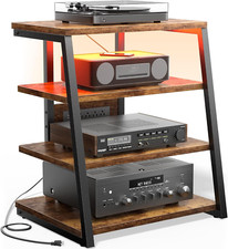 AV Media Stand with Outlets, Media Console with LED Lights, Stereo Racks and Sta