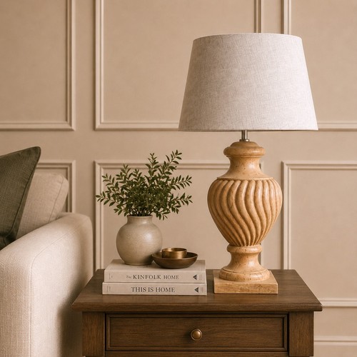Solid wood table lamp with - wood,