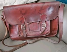 Genuine Small Vintage Leather School Satchel Cross Body Bag Retro Kitsch