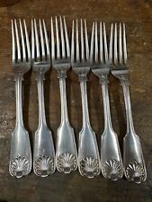 Antique Dinner Forks Fiddle Thread & Shell Silver Plate James Dixon 8 1/4”