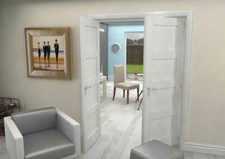 X 1597mm Internal French Doors - White Primed 4 Panel Design - Ref ZA110825M