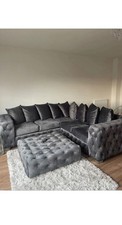 5 Seater Ashton Corner Sofa Velvet Scatter back Chesterfield Sofa Settee Couch