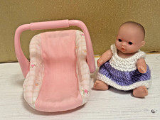 5" Itty Bitty Berenguer Doll (preloved) with New Dress & Pink Rocking Carry Seat