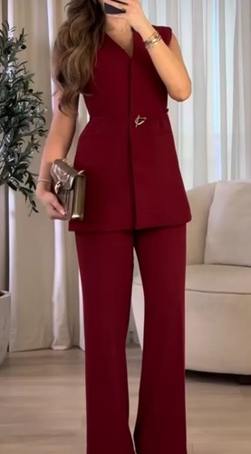 Zara dark red belted vest - red,