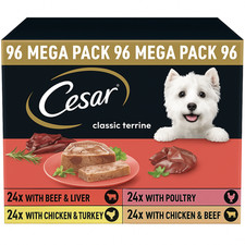 96 x 150g Cesar Classic Terrine Adult Wet Dog Food Trays Mixed Selection Pack