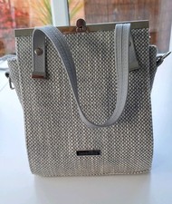  Ladies, 2 strap handbag Light Grey. Floral Blue Inner. Removable Shoulder Strap