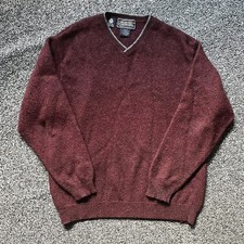 North Country Mens V Neck Jumper Size XL Burgundy Knit Cardigan Shetland Wool