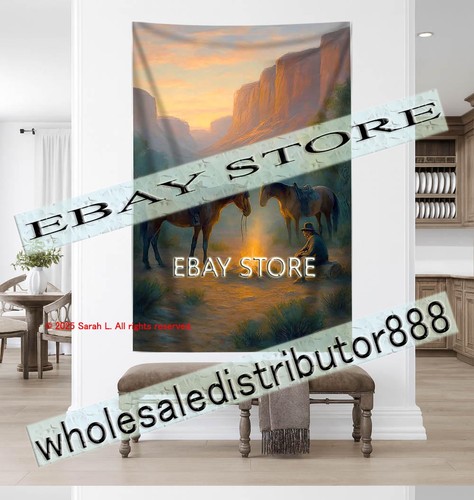 Cowboy horses tapestry western