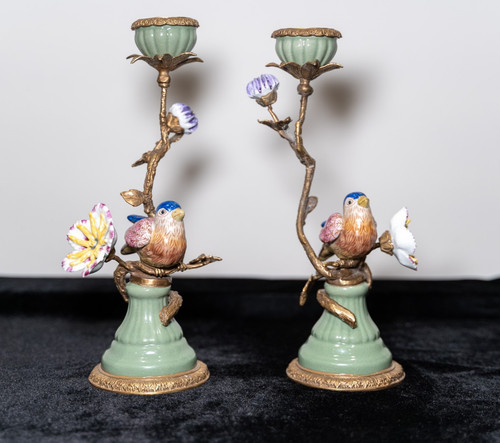 Pair porcelain and brass - pair,