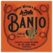 LA BELLA 720M-BE TENOR BANJO STRINGS - PLAIN STEEL & SILK & STEEL WOUND BALL END