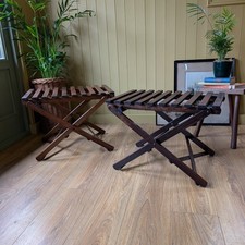 Pair antique luggage stands - luggage,