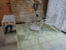 VINTAGE IRON GARDEN BISTRO PATIO CONSERVATORY FURNITURE SET 2 TABLES 4 CHAIRS