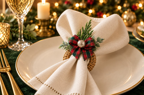 Bow christmas napkin ring red - bow,