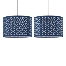 Set of 2 Navy Blue Laser Cut 30cm Easy Fit Ceiling Light Shade Pendants