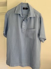 Men’s Half Buttoned Short Sleeved Mid Blue Coloured  Open Weaved Linen Shirt.