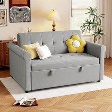 HOMCOM Convertible Pull Out Sleeper Sofa Bed Settee for Living Room, Grey