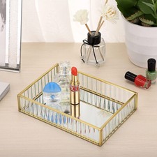 Gold Glass Mirrored Tray Metal Decorative Candle Plate Jewelry Perfume Organizer