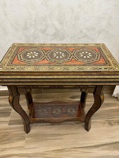 Damascus Marquetry Wood Inlaid Mother of Pearl Inlaid Folding Game Table 1940s