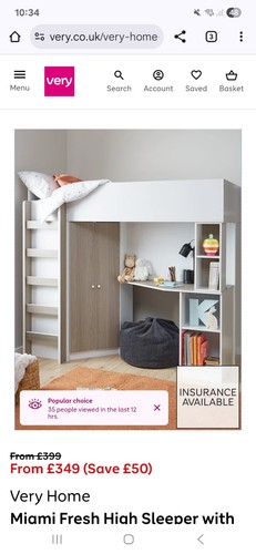 High sleeper bed with desk - high,