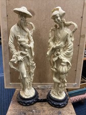 Pair Of Vintage Vincenzi Faux Ivory Chinese Statues 46 Cm