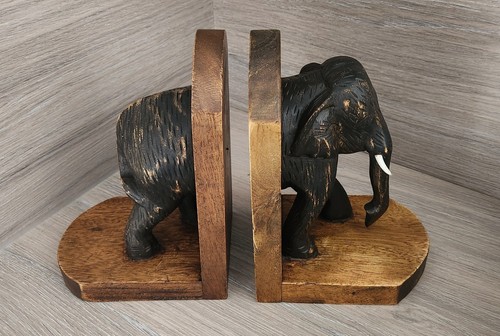 Pair hand carved wooden - pair,