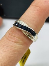 TJC silver and dark blue sapphires ring UK size P new with tag