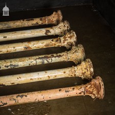 Cast Iron Columns, Set of Six 19th C Pillars Stanchions with Distressed Paint