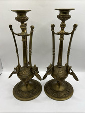 Art Nouveau Brass Candlesticks Gothic Style With Wolf’s Heads Unusual
