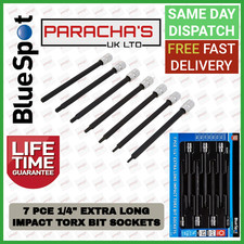 BlueSpot 7pc Extra Long Impact Torx Bit Sockets 1/4" Drive T10 - T40 Set