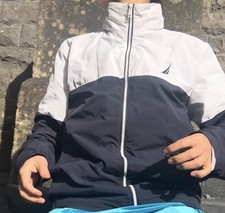 Nautica windbreaker/navy White Colorblock jacket Xs