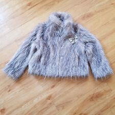 Next Girls Faux Fur Coat 7 - 8 Years Long Fur Winter Coat Bow Detail Kids Fluffy