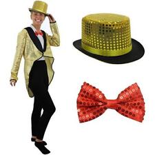 GOLD SEQUIN TAILCOAT TOP HAT AND RED BOW TIE UNISEX FANCY DRESS COSTUME MUSICAL