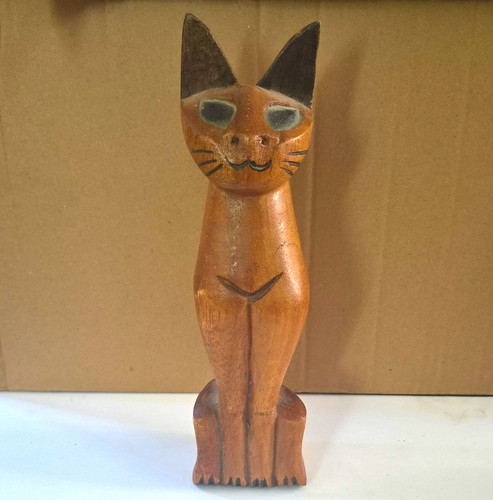 Hand carved wooden cat figure - hand,