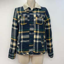 Superdry Fleece Lined Jacket Size Medium Plaid Sherpa Over Shirt Jacket Blue