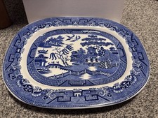 Victorian Meat Plate John Tams & Sons White and Blue Willow Pattern 35cm Mint
