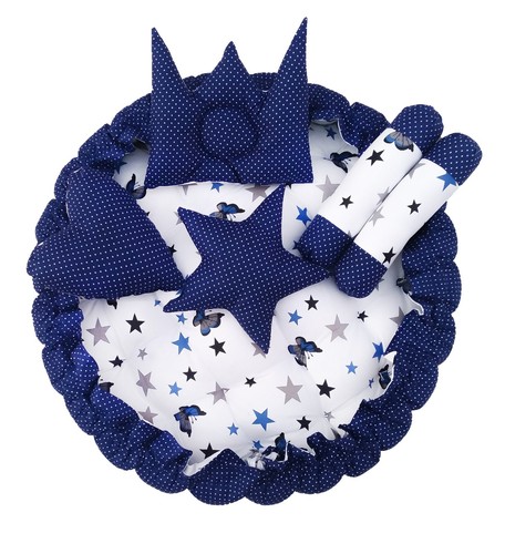 Blue white baby - bed, |