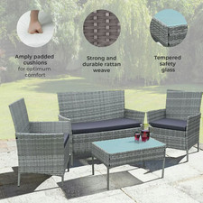4 Piece Rattan Outdoor Furniture Sofa Table Chair Set Garden Patio Conservatory