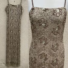 PATSY SEDDON VINTAGE METALLIC SILVER SEQUIN LACE MAXI DRESS 16 14