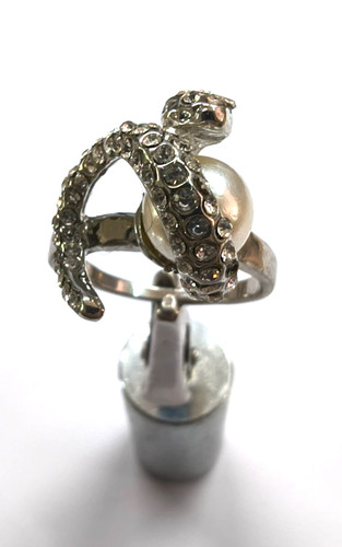Silver tone faux pearl ring - tone,