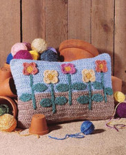 Crochet pattern copy 4301.   Flower design cushion cover.   11 x 15 inches. Aran