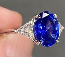 5.50 CT Oval Cut 950 Platinum Blue sapphire Lab Grown Diamond Engagement Ring