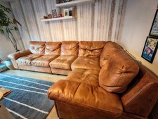 Large Rustic Tan Leather Corner Sofa Modular (PTP)
