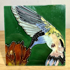 Hummingbird Hand Painted Art Tile Colourful Ceramic Textured Lacquer Glossy 6”