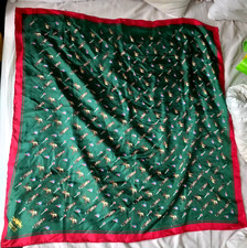 NEWMARKET RACECOURSES Green Red 100% Silk Square Scarf 35" x 35" Horses Jockey