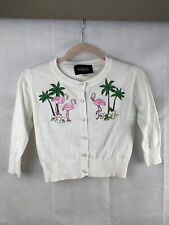 Collectif White Flamingo Palm Appliqué Cardigan Size 10 S Pearl Button Retro