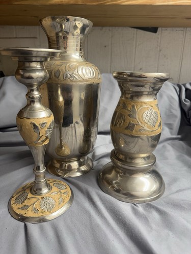 Large silver gold floral metal - silver,