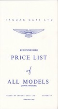 JAGUAR ALL MODELS PRICE LIST FEBRUARY 1970 - E-TYPE 4.2 XJ6 2.8 420 G (BROCHURE)