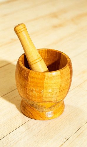 Wooden mortar and pestle set - mortar,